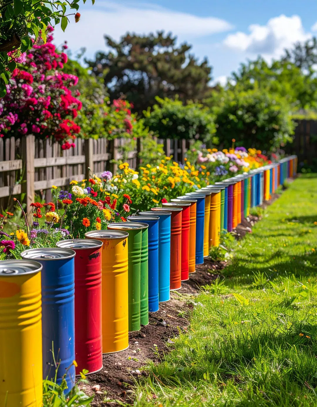 Painted Tin Can Garden Edging