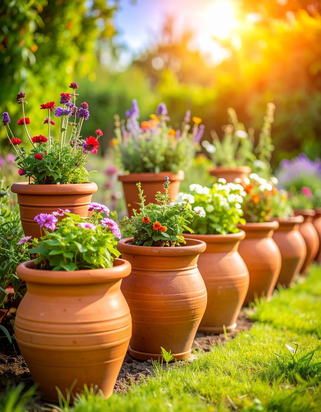 Inverted Terra Cotta Pot Garden Edging