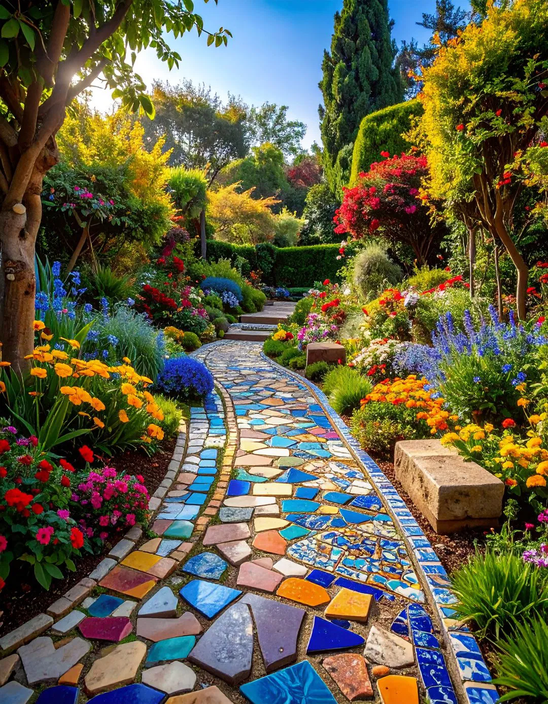 Broken Ceramic Tile Mosaic Garden Edging