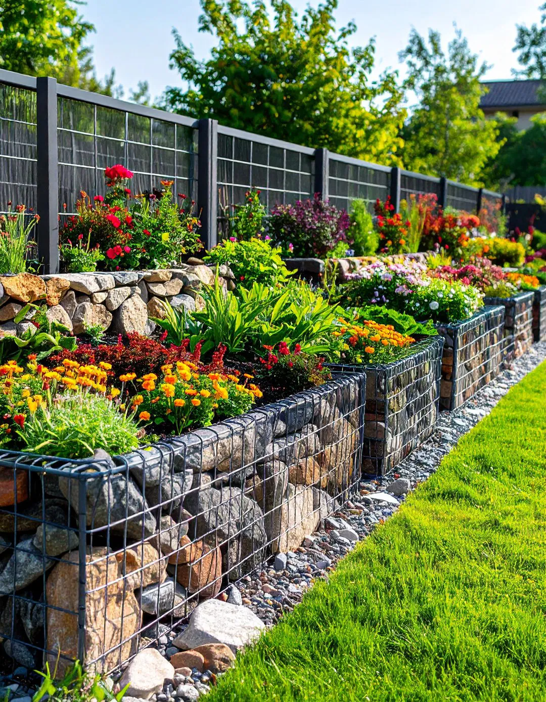 Repurposed Gabion Stone Basket Garden Edging