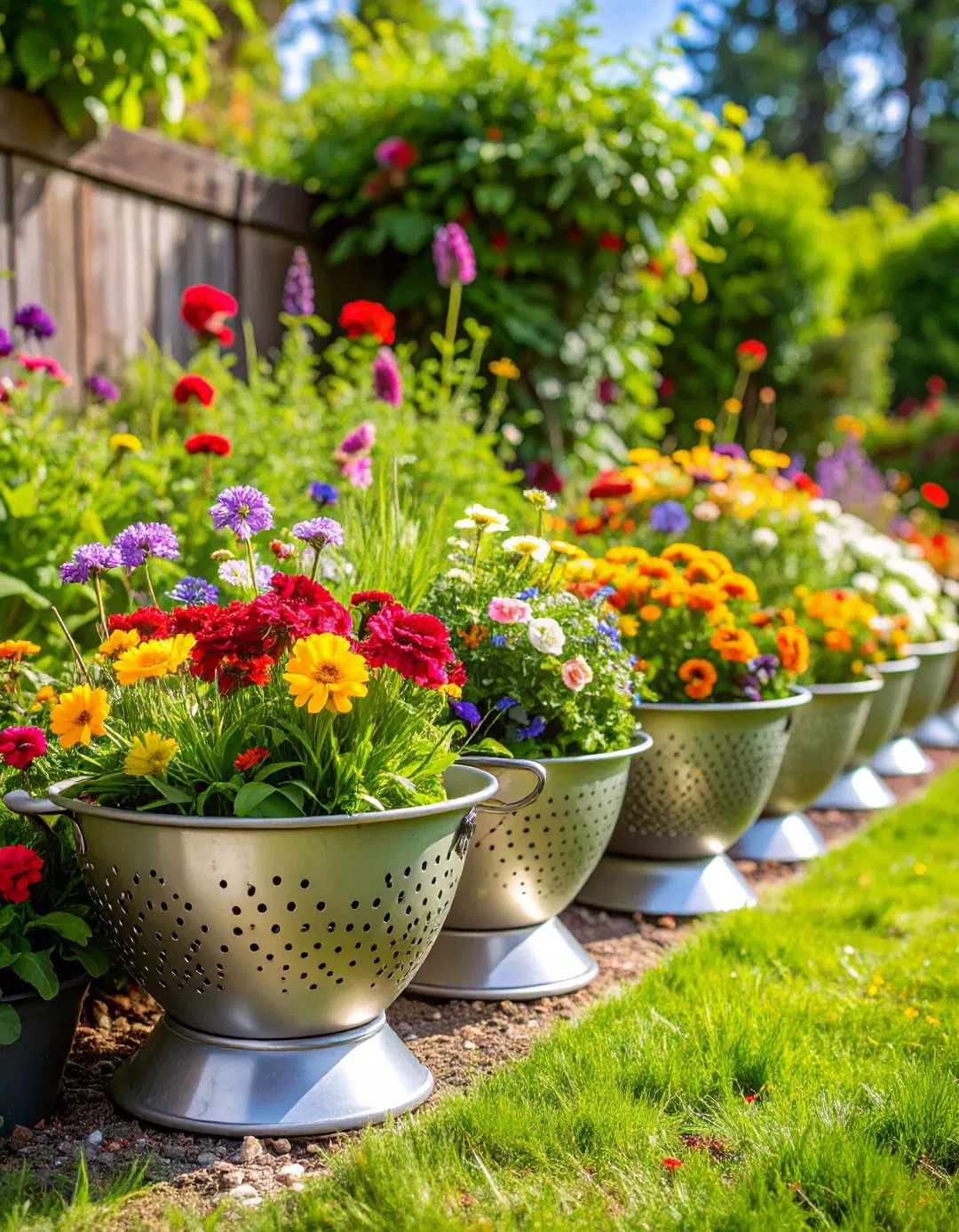 Kitchen Colander Planter Garden Edging