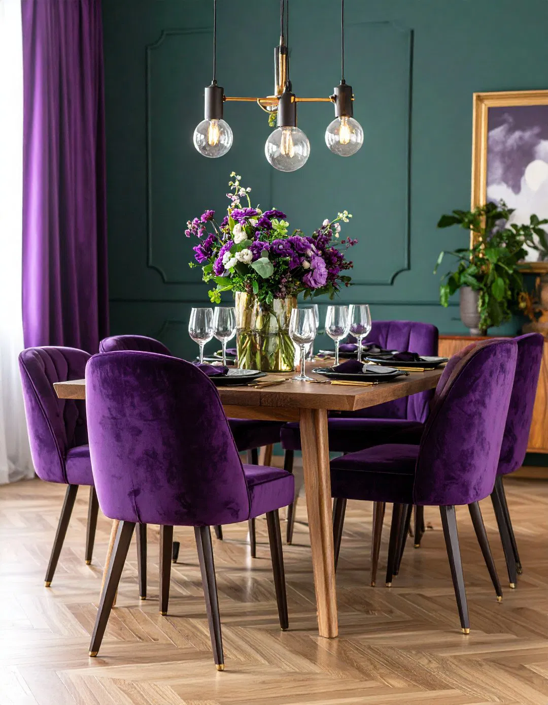 Deep Eggplant Velvet Dining Chairs