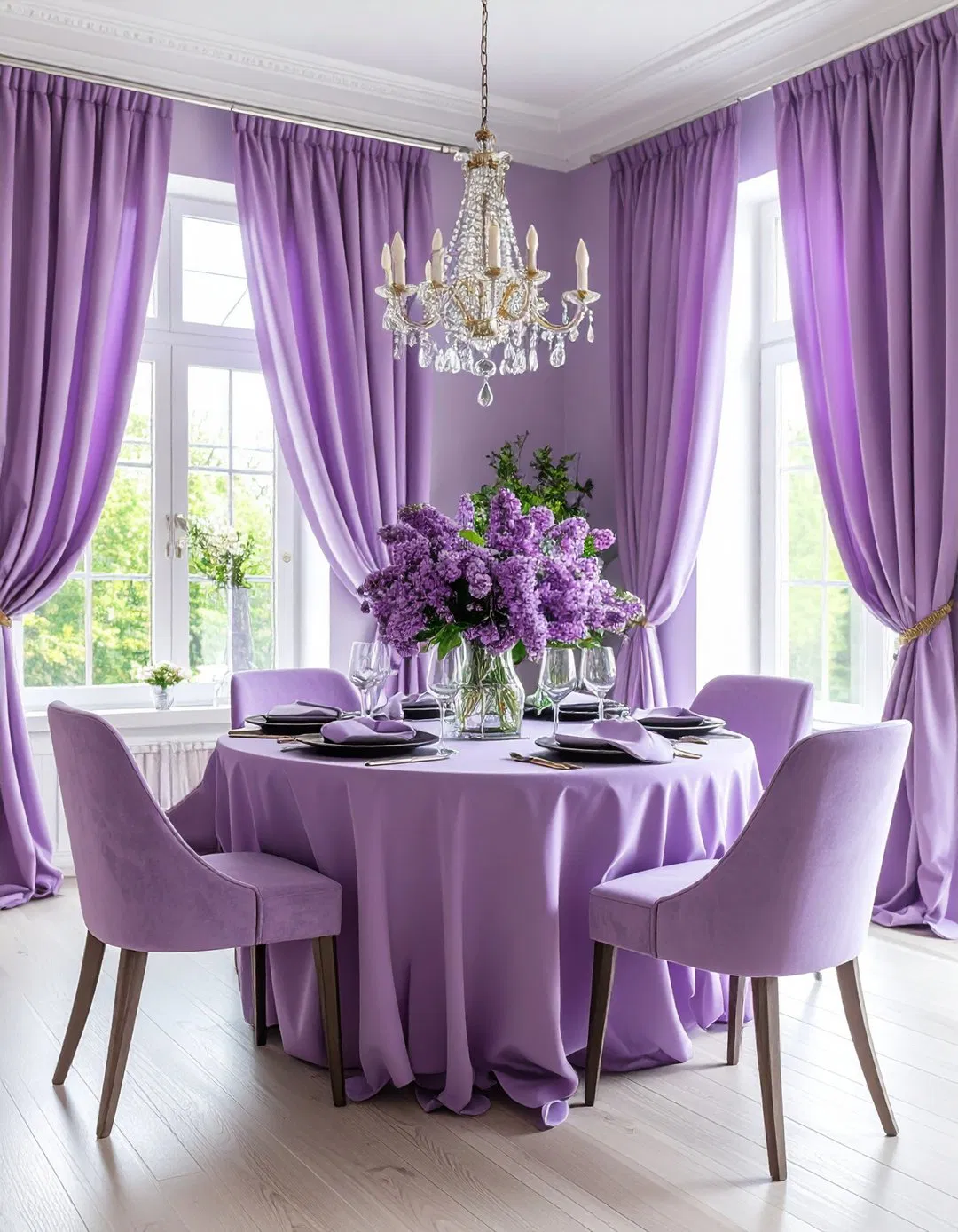 Lilac Dining Room Curtains and Linens