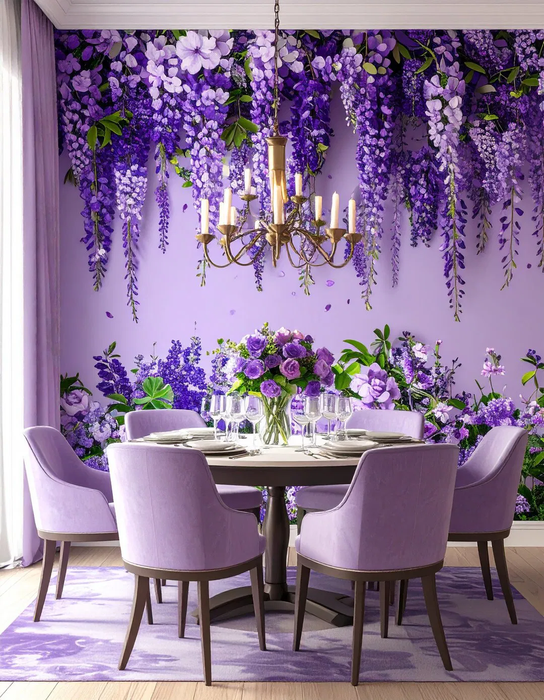 Purple Floral Wallpaper Feature Wall