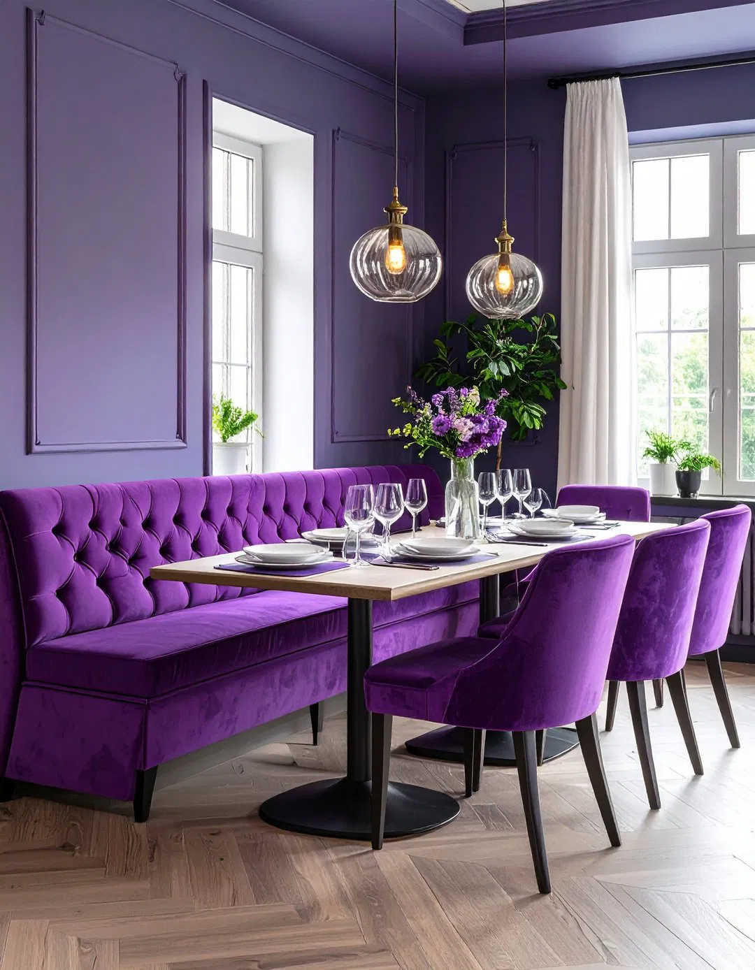 Purple Upholstered Dining Banquette
