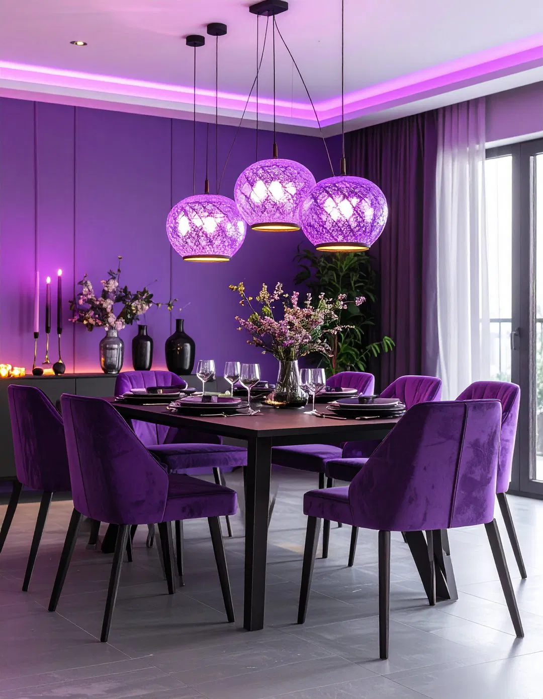 Contemporary Purple Dining Room Lighting