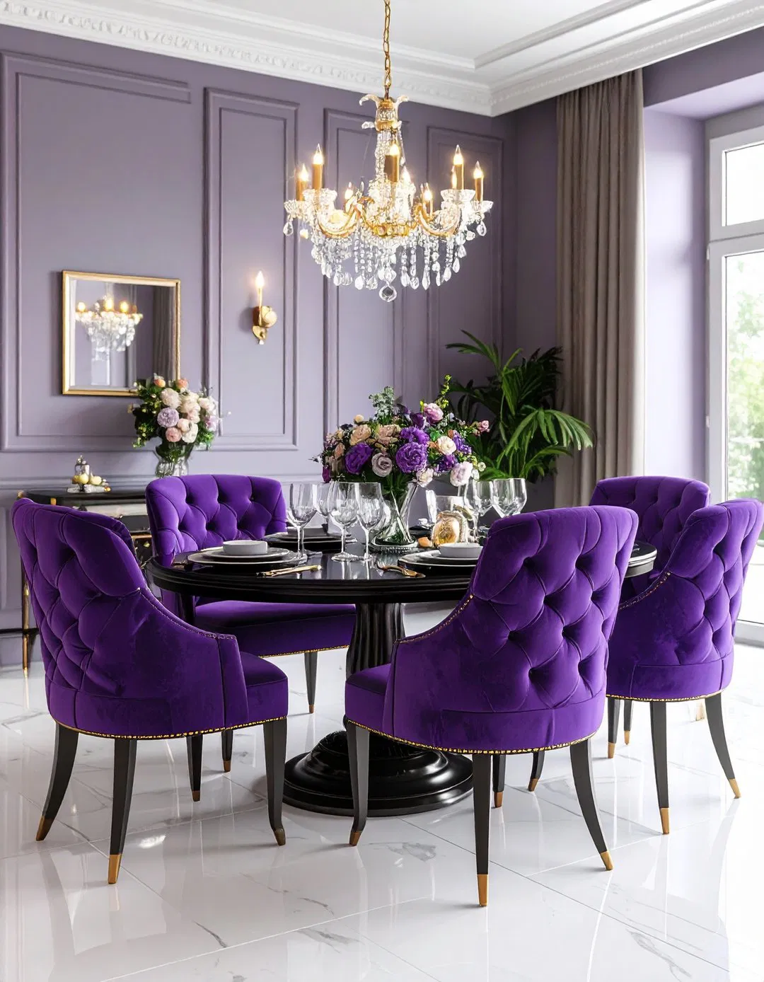 Purple Tufted Dining Room Seating