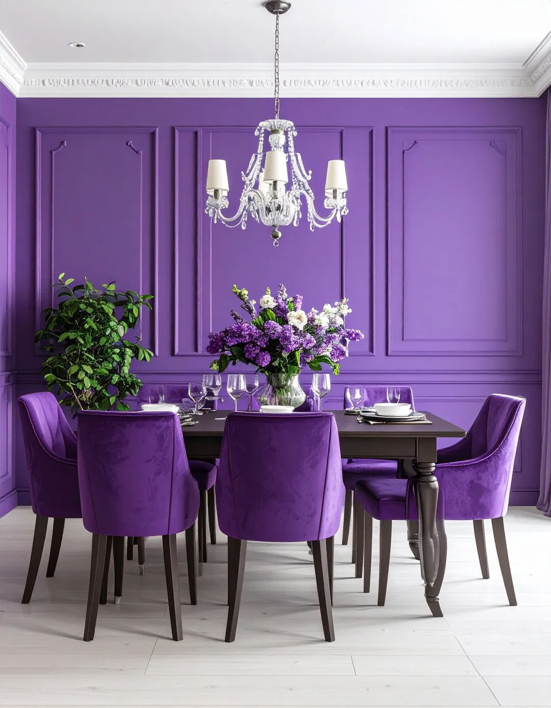 Purple Wainscoting Dining Room Feature
