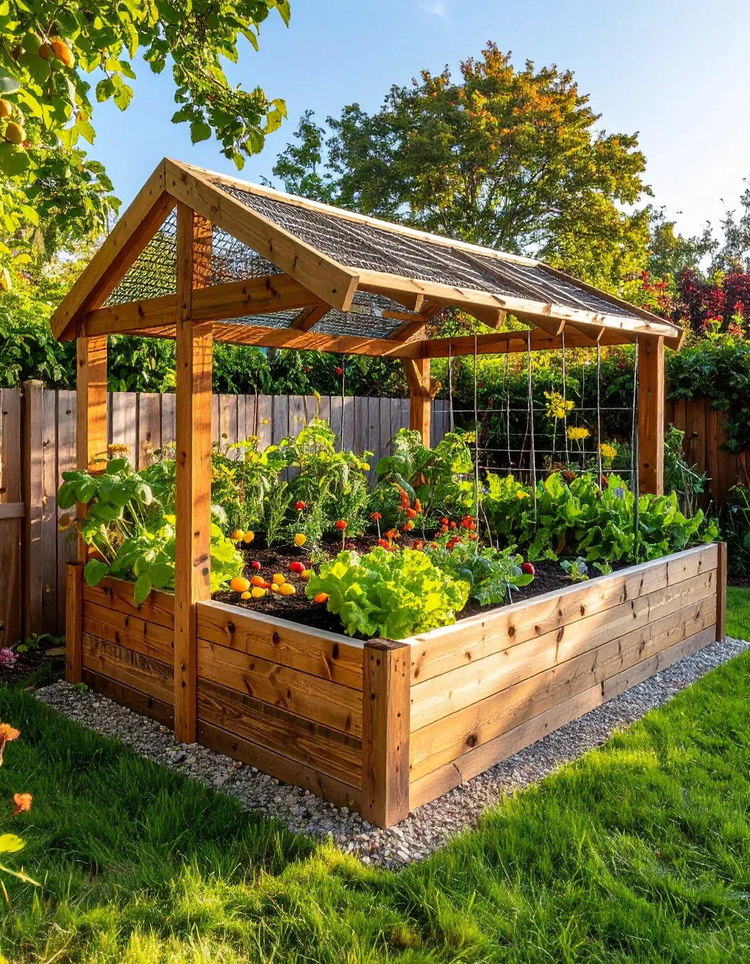 Reclaimed Wood Raised Bed with Chicken Wire Trellis