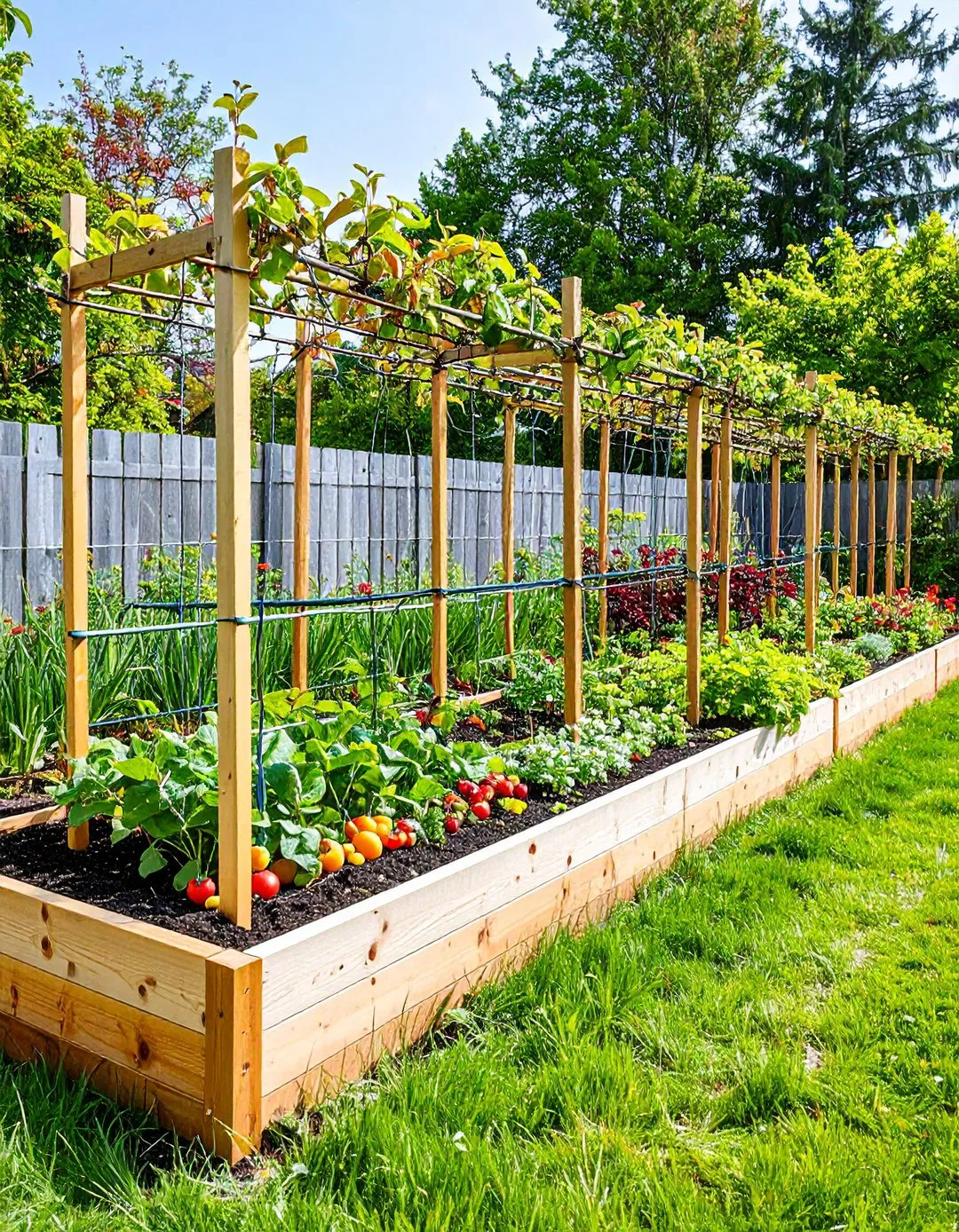 Narrow Raised Bed with Espaliered Fruit Tree Support