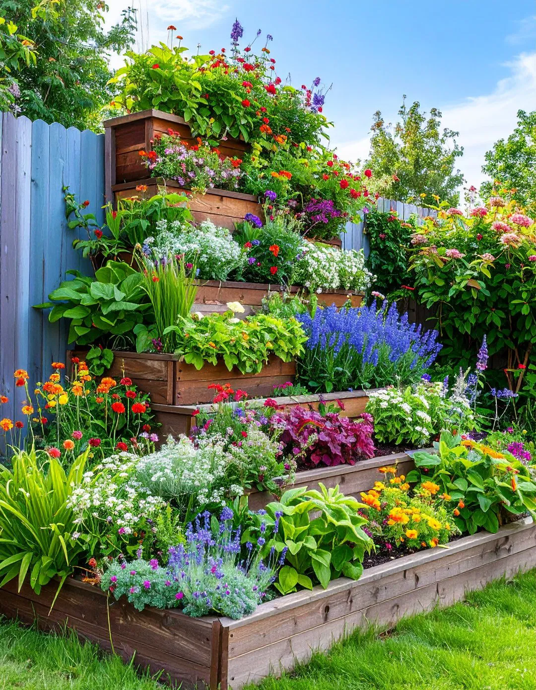 Tiered Raised Bed with Cascading Plants