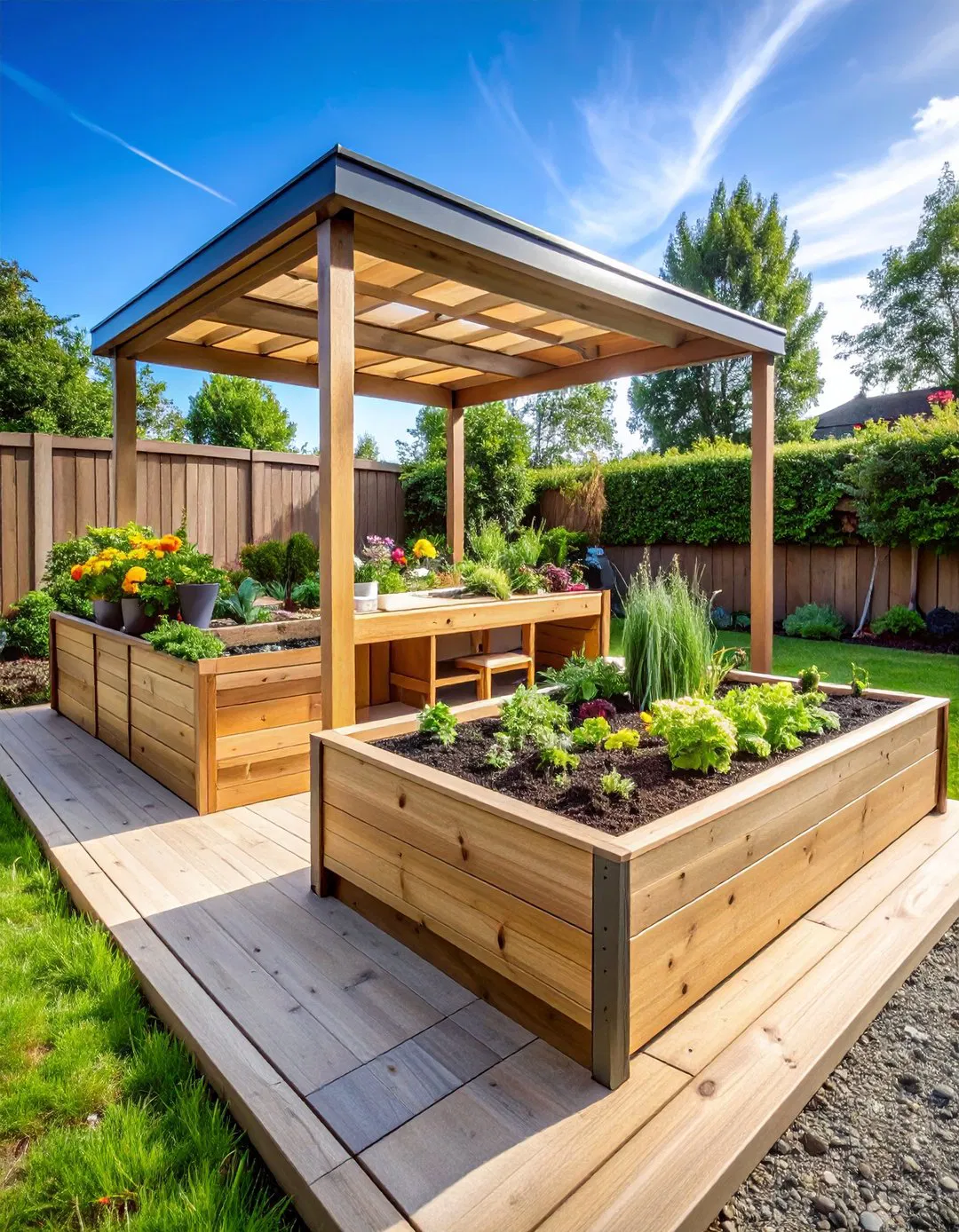 Raised Bed with Seating and Work Surface