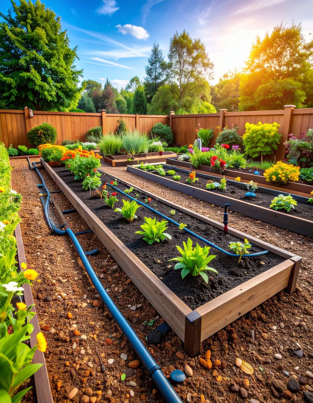 Raised Bed with Drip Irrigation and Mulch