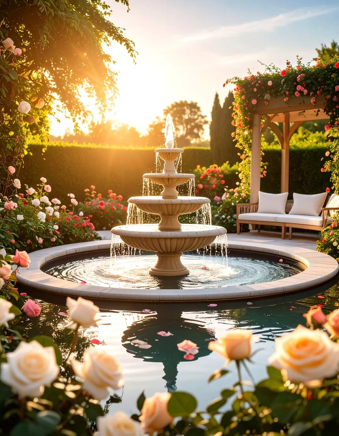 Rose Garden Water Feature Integration