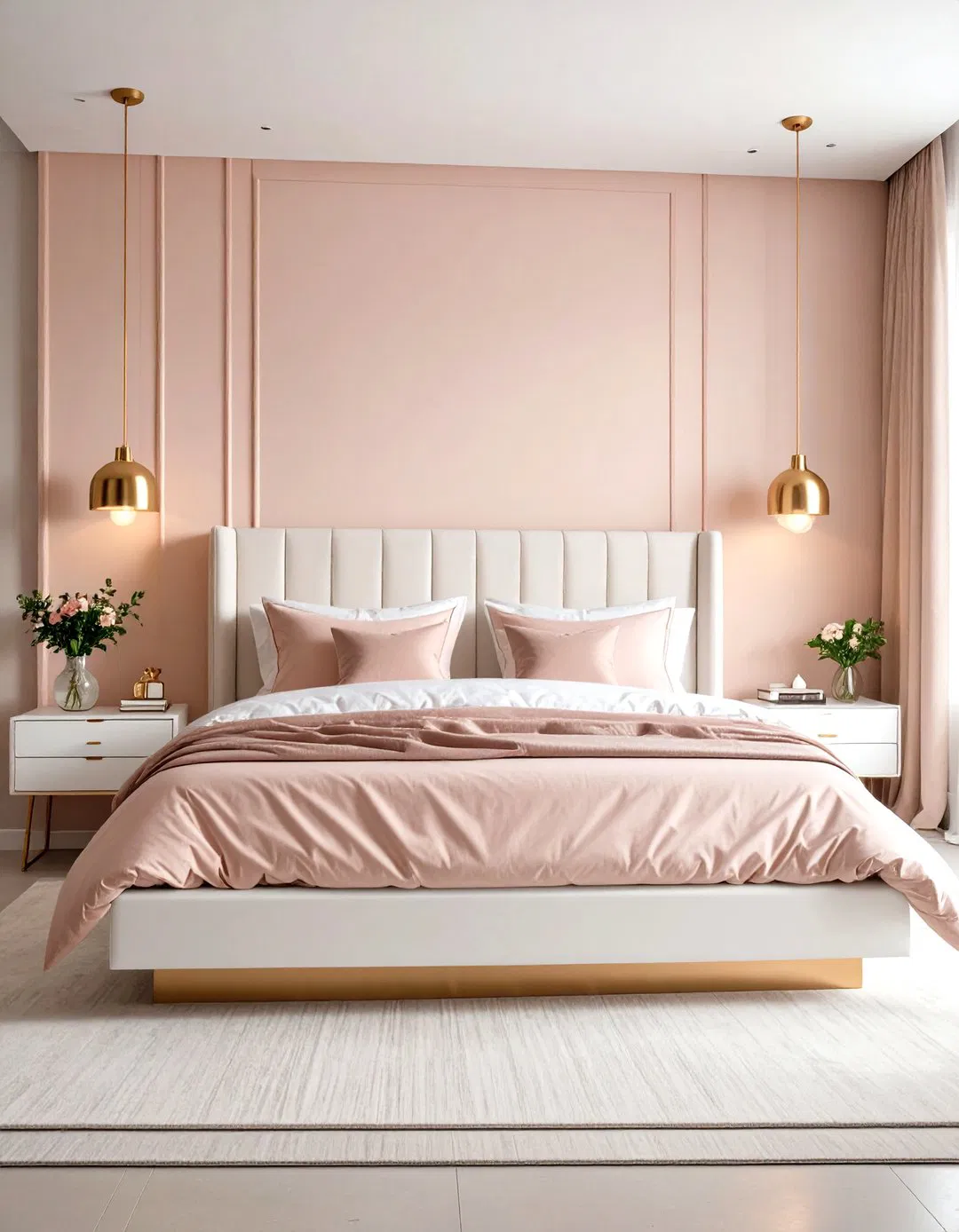 Clean and Contemporary Minimalist Rose Gold Bedroom