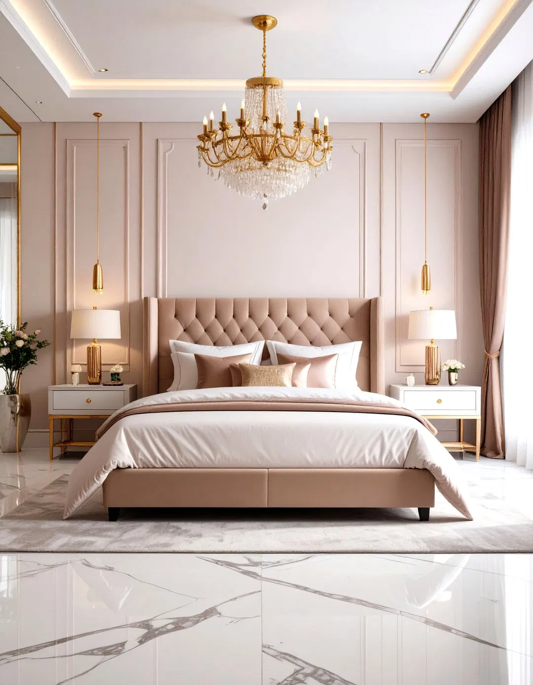 Opulent Rose Gold and Marble Bedroom