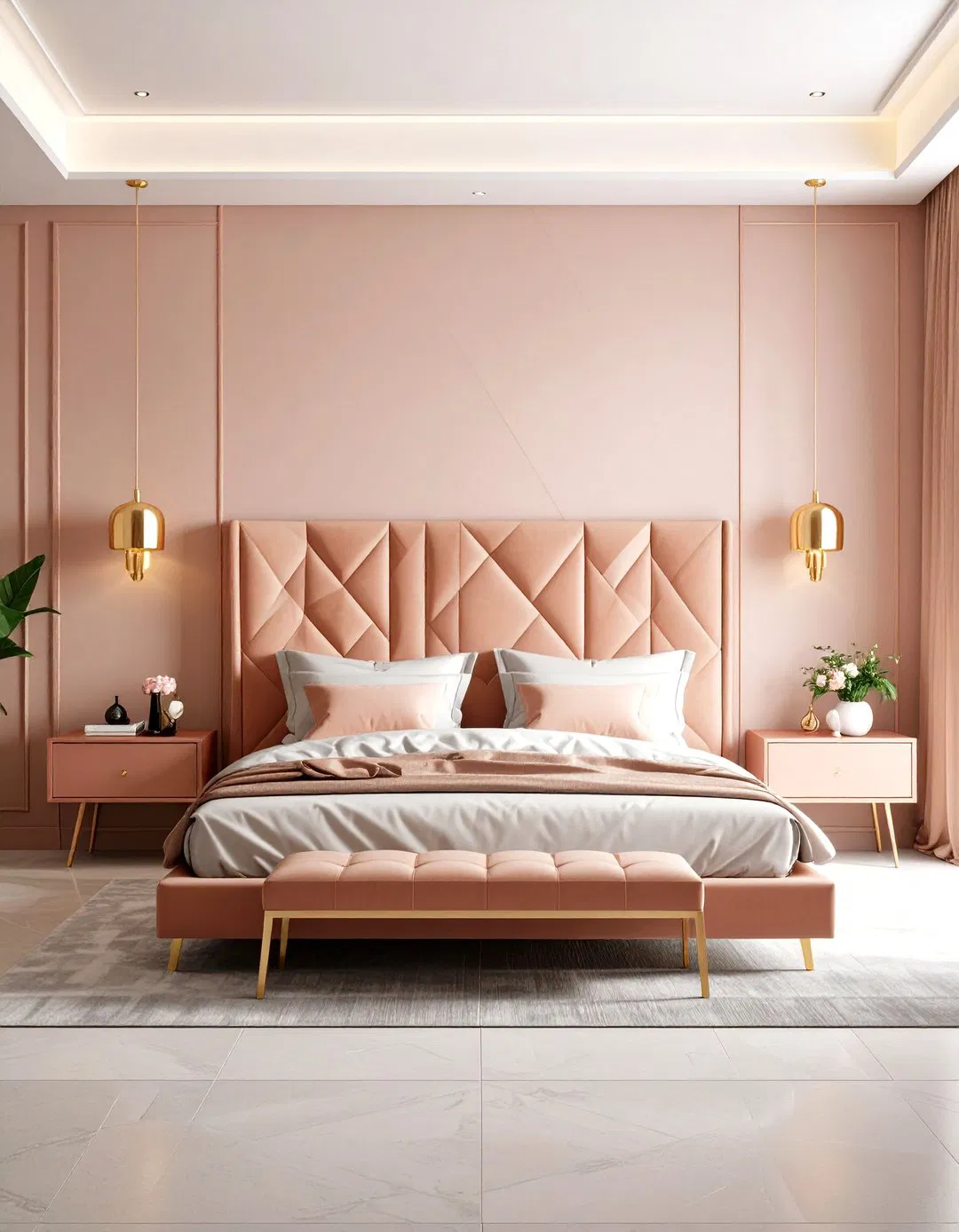 Modern Geometric Rose Gold Bedroom