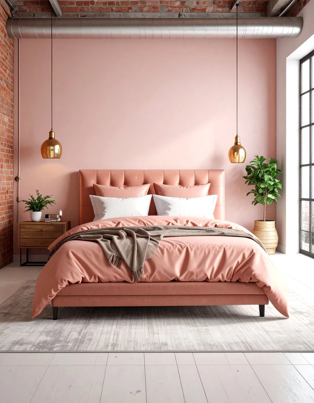 Industrial Rose Gold Bedroom with Raw Elements