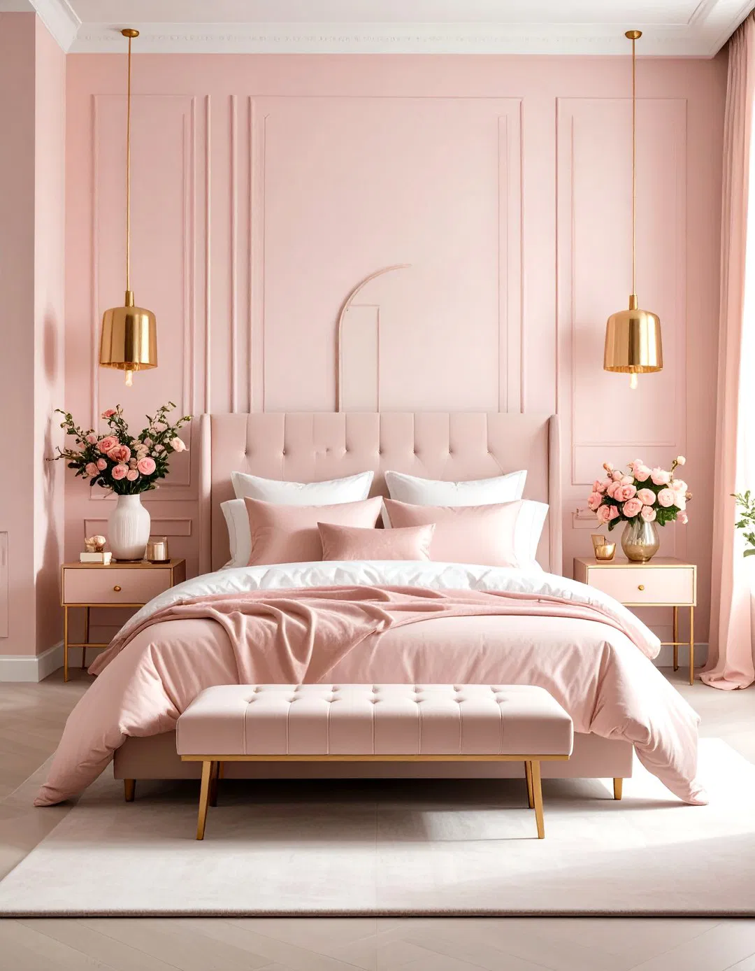 Soft Feminine Rose Gold and Blush Pink Bedroom