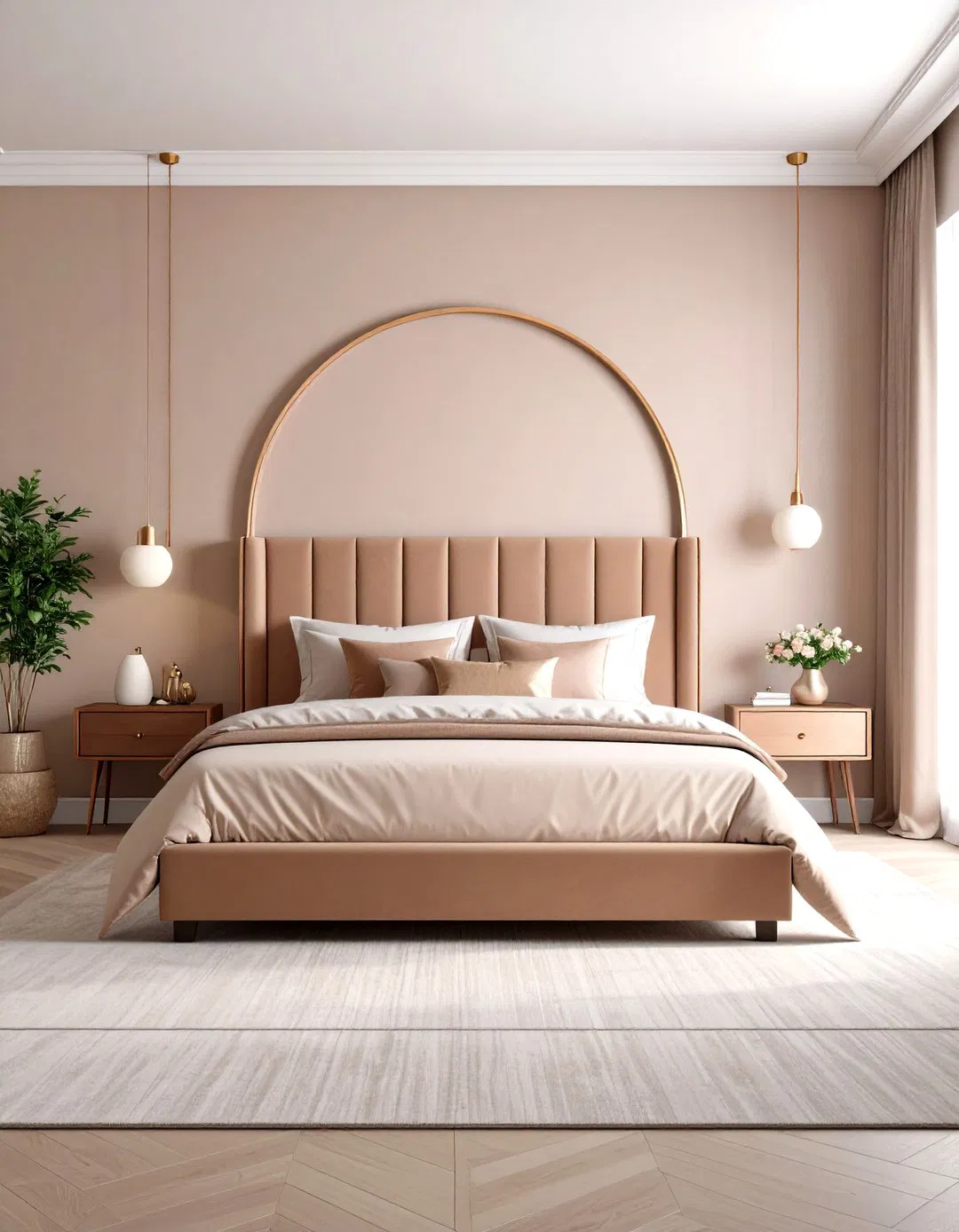 Neutral Rose Gold and Beige Bedroom