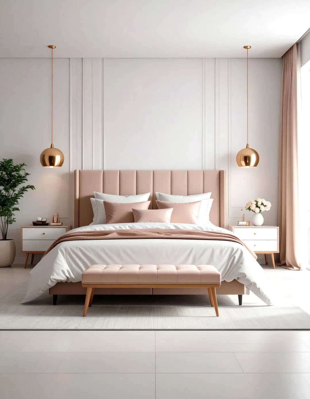 Minimalist Rose Gold and White Bedroom