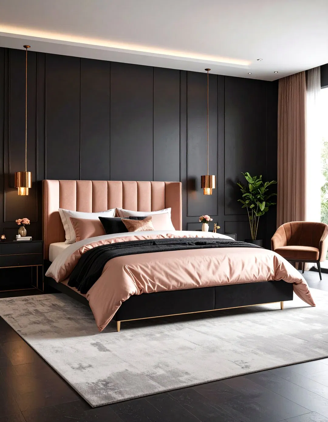 Bold Rose Gold and Black Bedroom