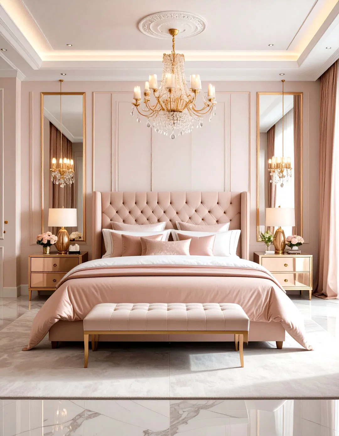 Luxurious Rose Gold Master Bedroom