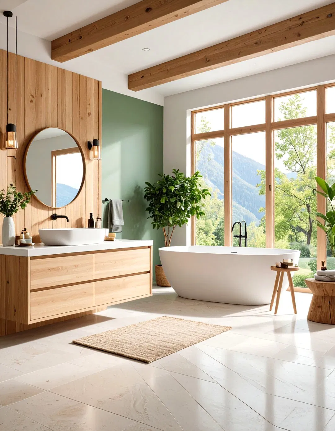 Prairie Style Bathroom with Natural Stone and Geometric Tiles