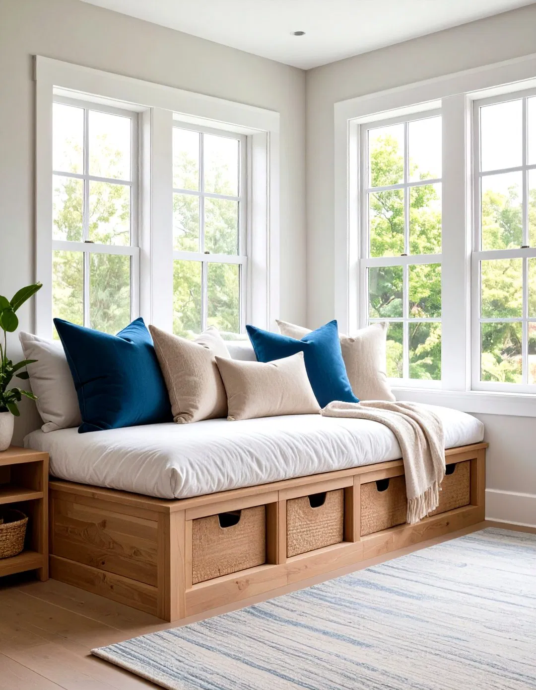 Prairie Style Bedroom Built In Window Seat with Storage