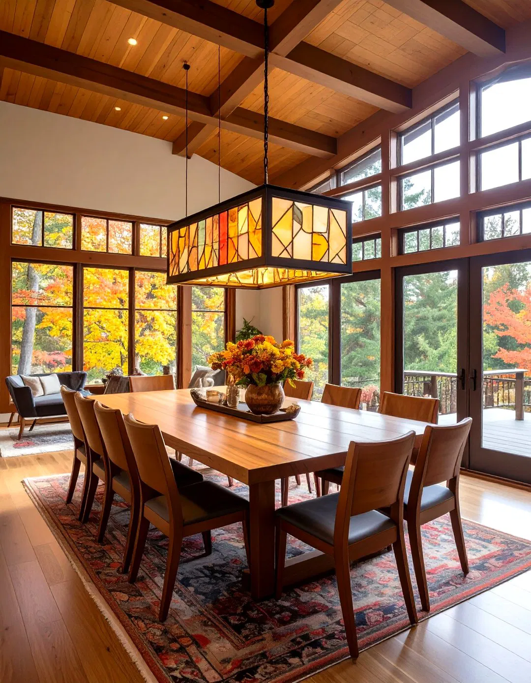 Custom Prairie Style Lighting with Geometric Stained Glass Elements