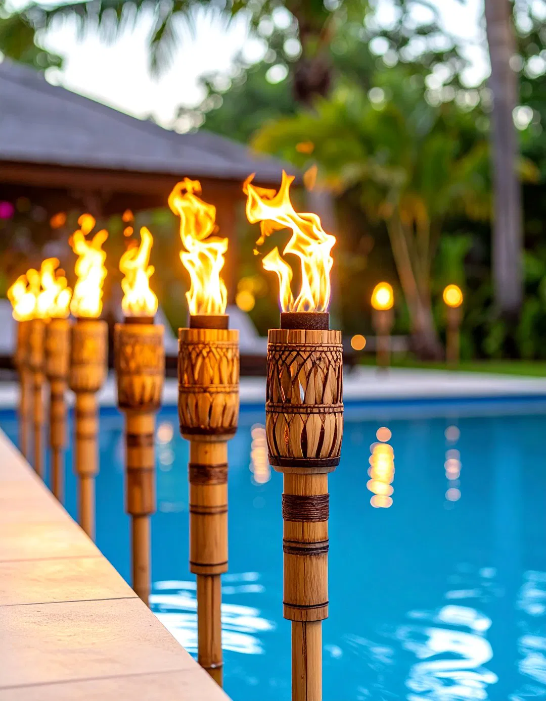 Tiki Torch Pool Perimeter Lighting