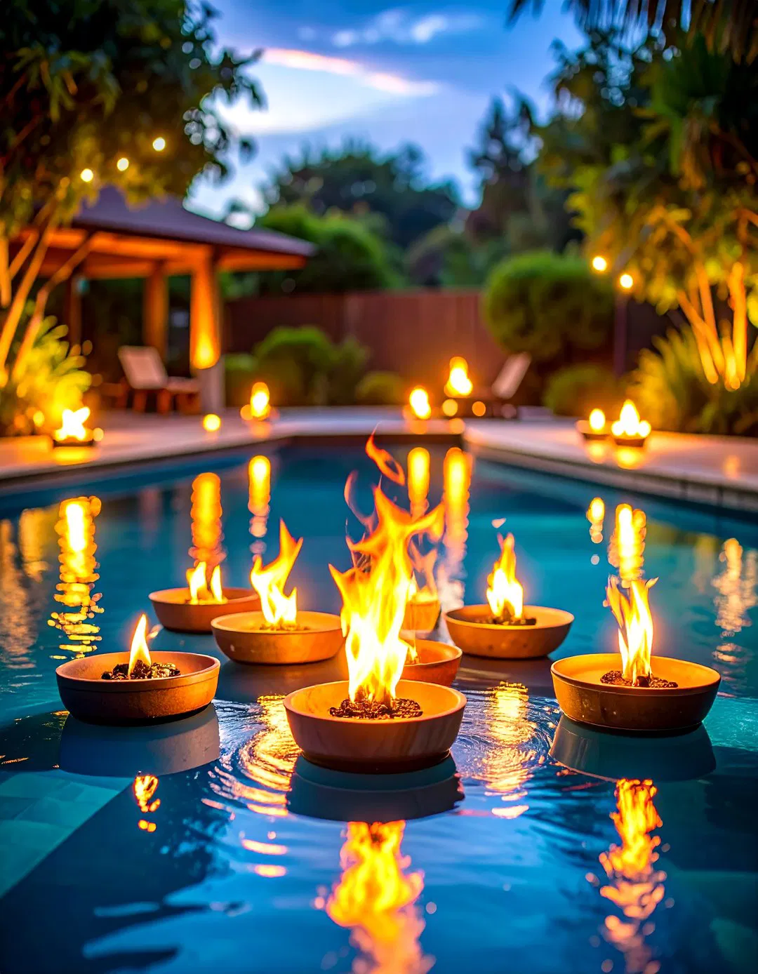 Floating Solar Flame Pool Lighting