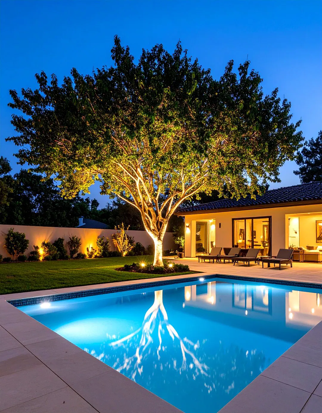 Pool Landscape Tree Uplighting