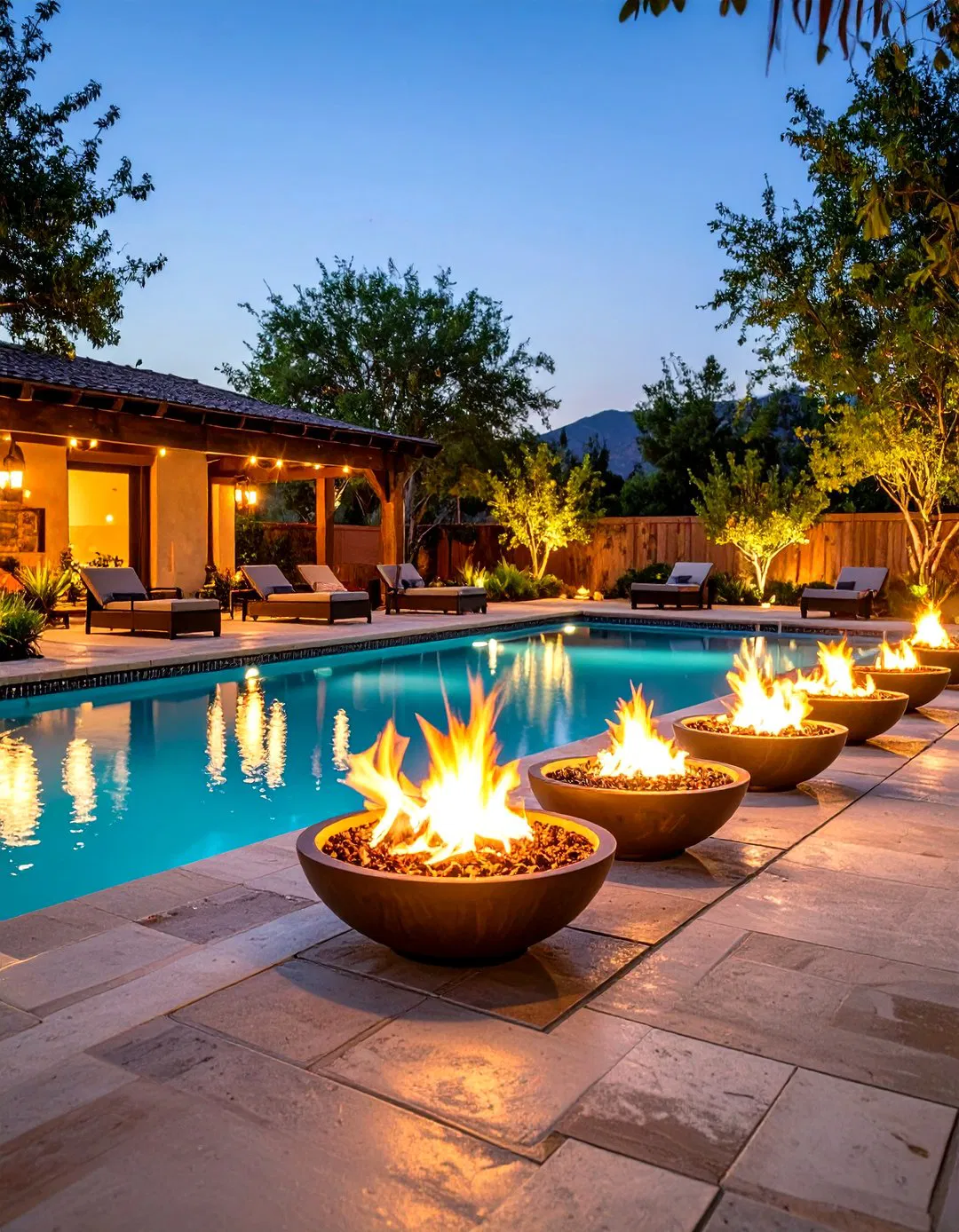 Pool Perimeter Fire Feature Lighting