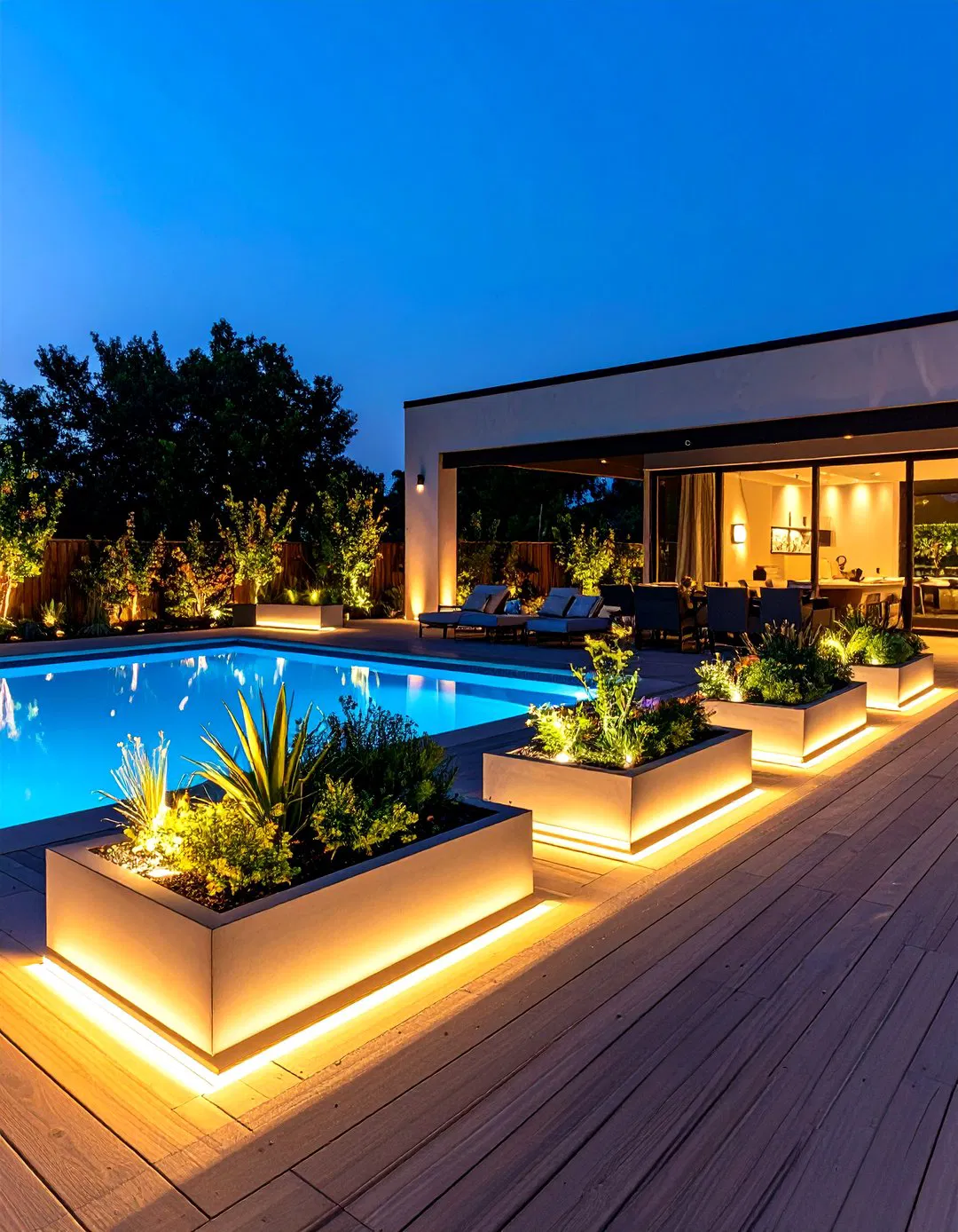 Pool Deck Planter Accent Lighting