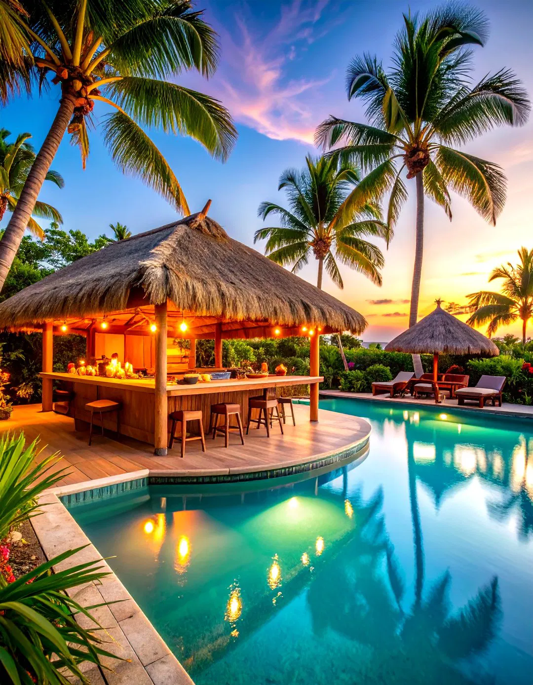 Tropical Tiki Bar Pool House with Island Cooking