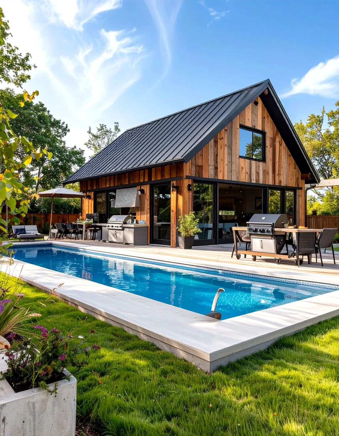Modern Farmhouse Pool House with Gourmet Grill