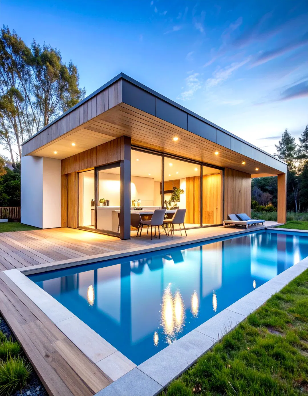 Scandinavian Minimalist Pool House with Sleek Kitchen