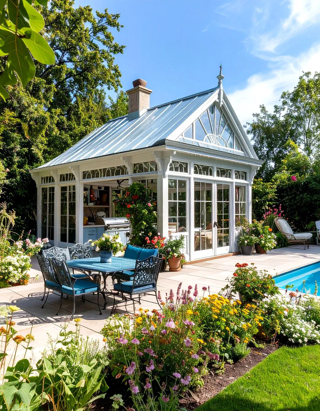 Victorian Conservatory Pool House with Garden Kitchen