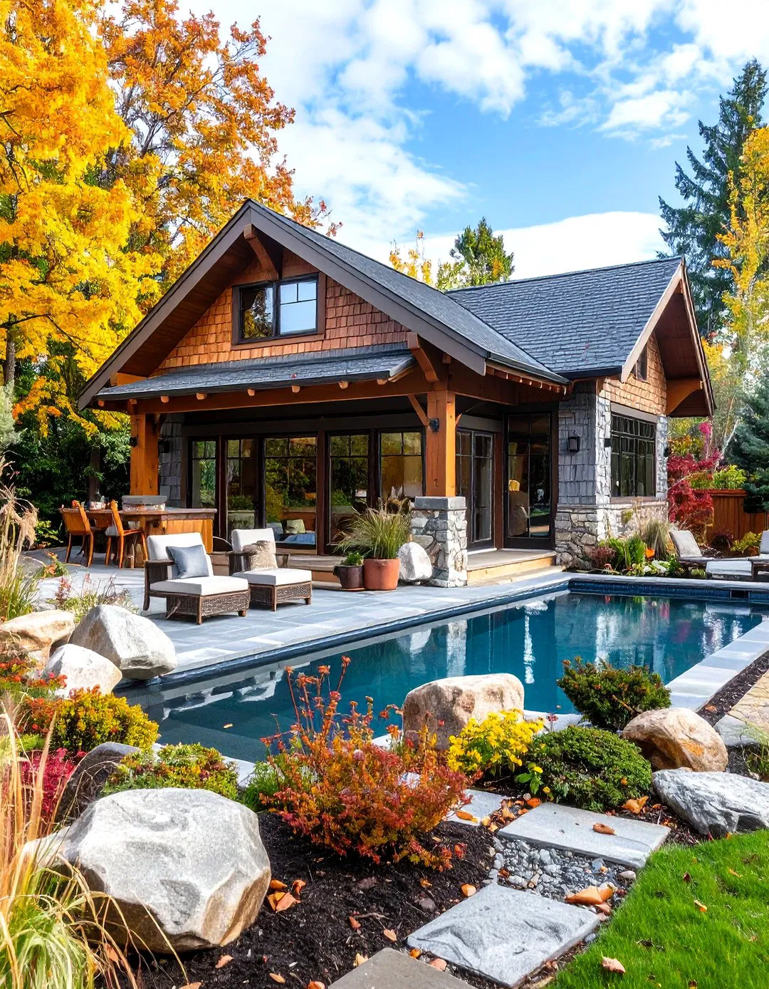 Craftsman Bungalow Pool House with Artisan Kitchen