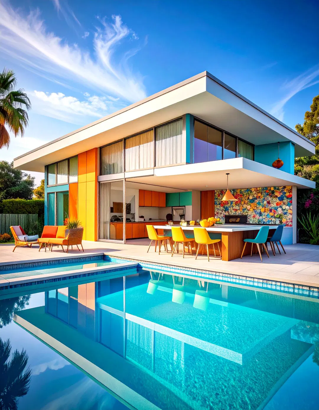 Mid-Century Modern Pool House with Retro Kitchen