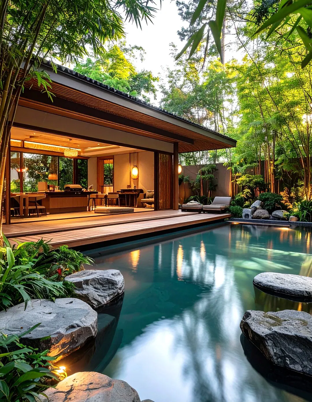 Asian Zen Pool House with Teppanyaki Cooking