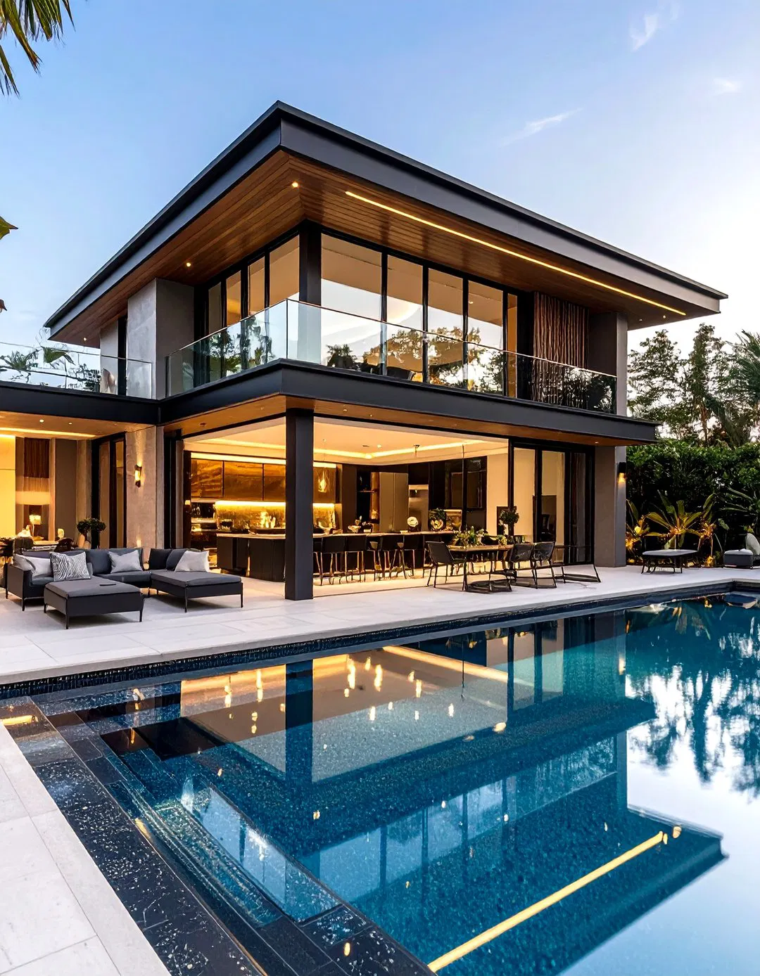 Art Deco Pool House with Glamorous Outdoor Kitchen