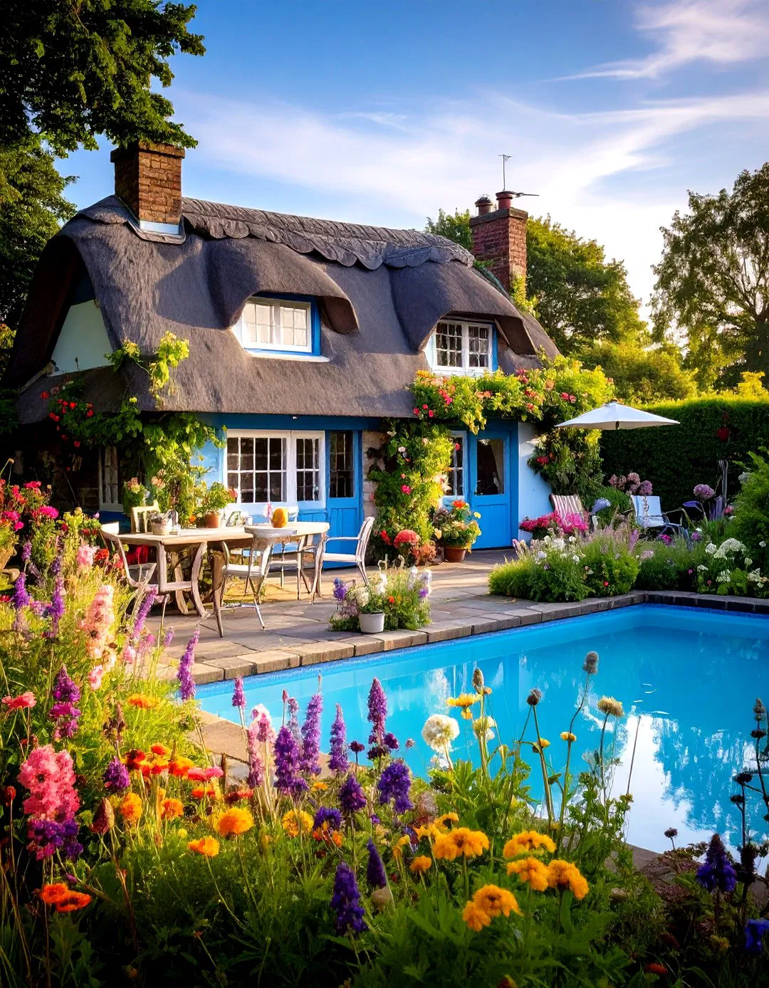 English Cottage Pool House with Garden Kitchen