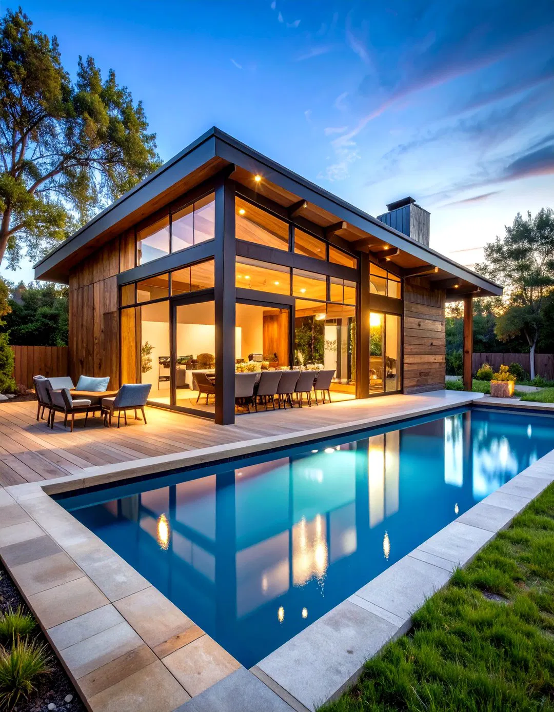 Modern Rustic Pool House with Live-Edge Details