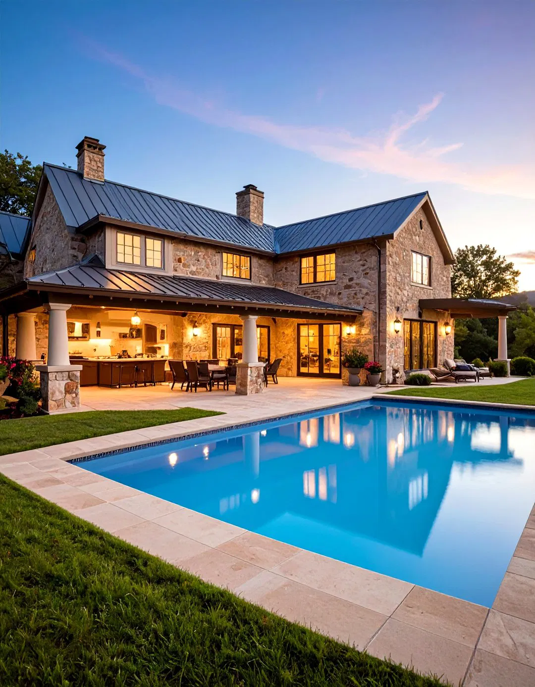 Georgian Manor Pool House with Formal Kitchen
