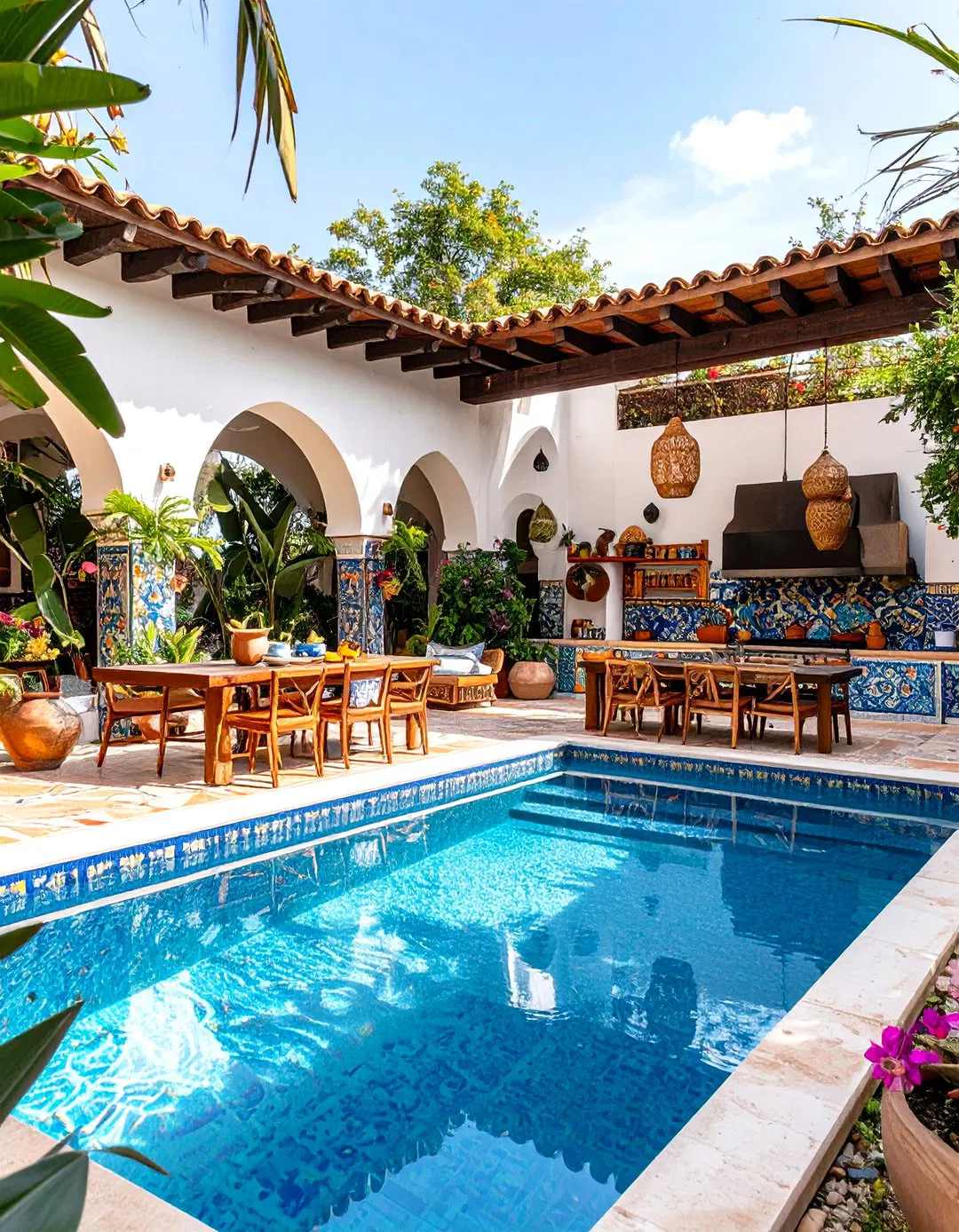 Bohemian Eclectic Pool House with Global Fusion Kitchen