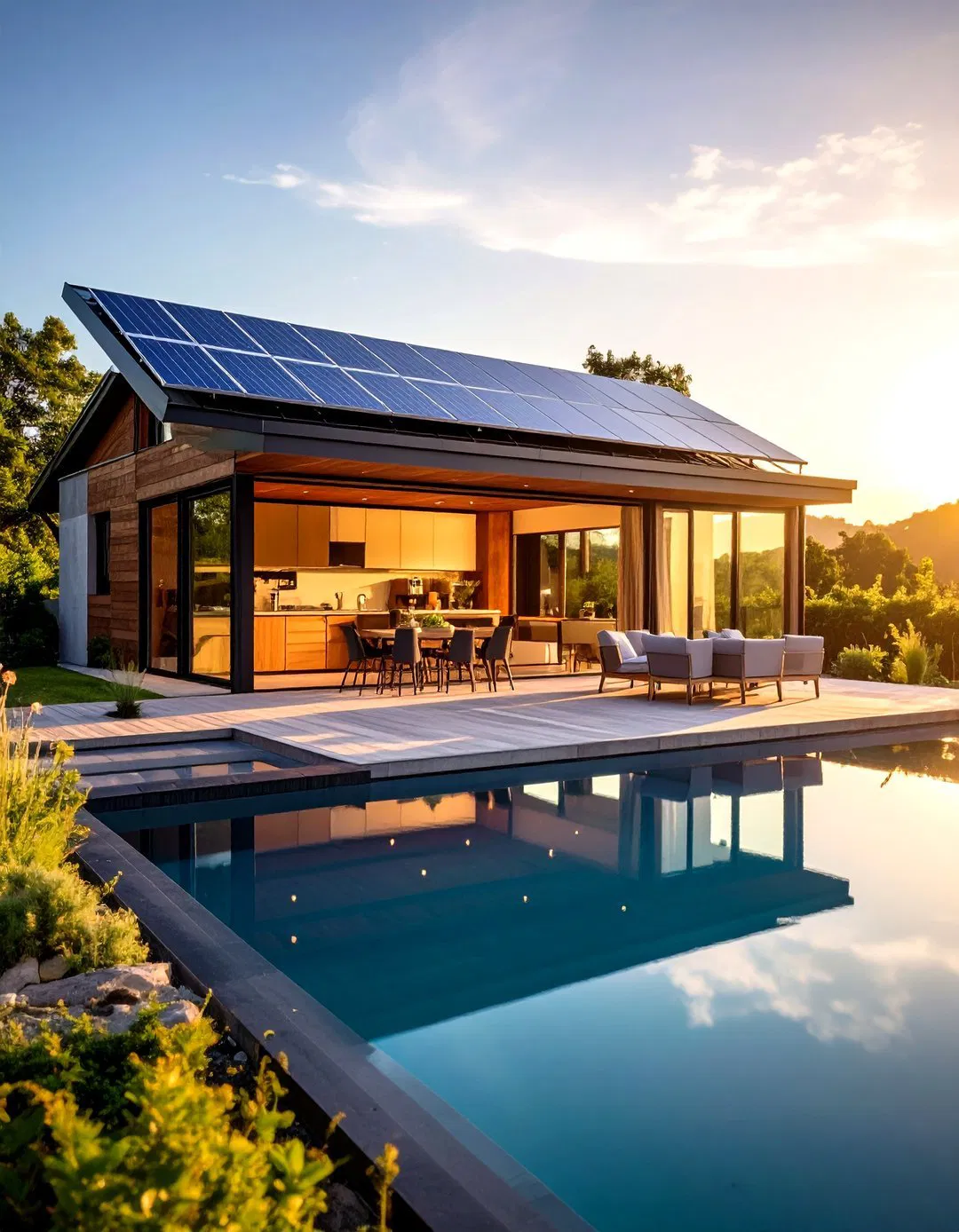 Sustainable Eco Pool House with Solar-Powered Kitchen