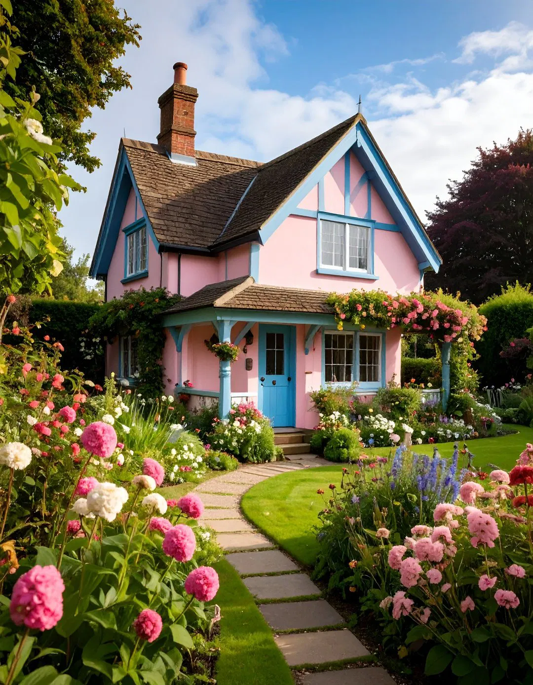 Tudor Revival Pink Cottage Whimsy