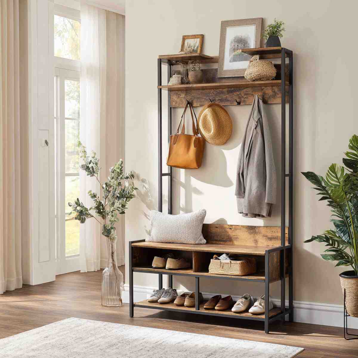Hall Tree Bench with Built-in Shoe Rack